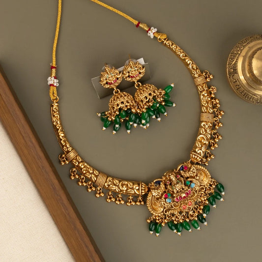 Gold-Toned Lakshmi Pendant Beaded Necklace 1455