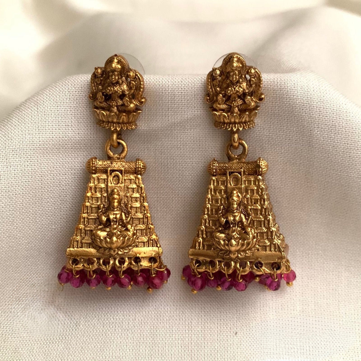 Gold-Toned Gopuram Lakshmi Earrings ER 945