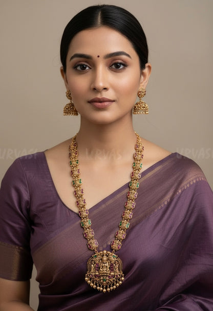 Premium Antique Lakshmi Temple Golden Bead Long Necklace 663