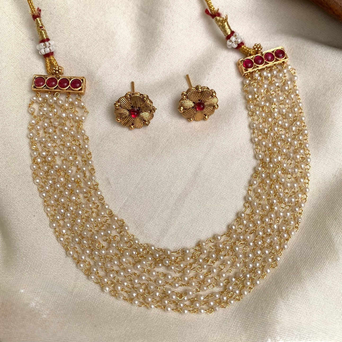 Gold-Toned Multi-Layer Pearl Necklace  1415