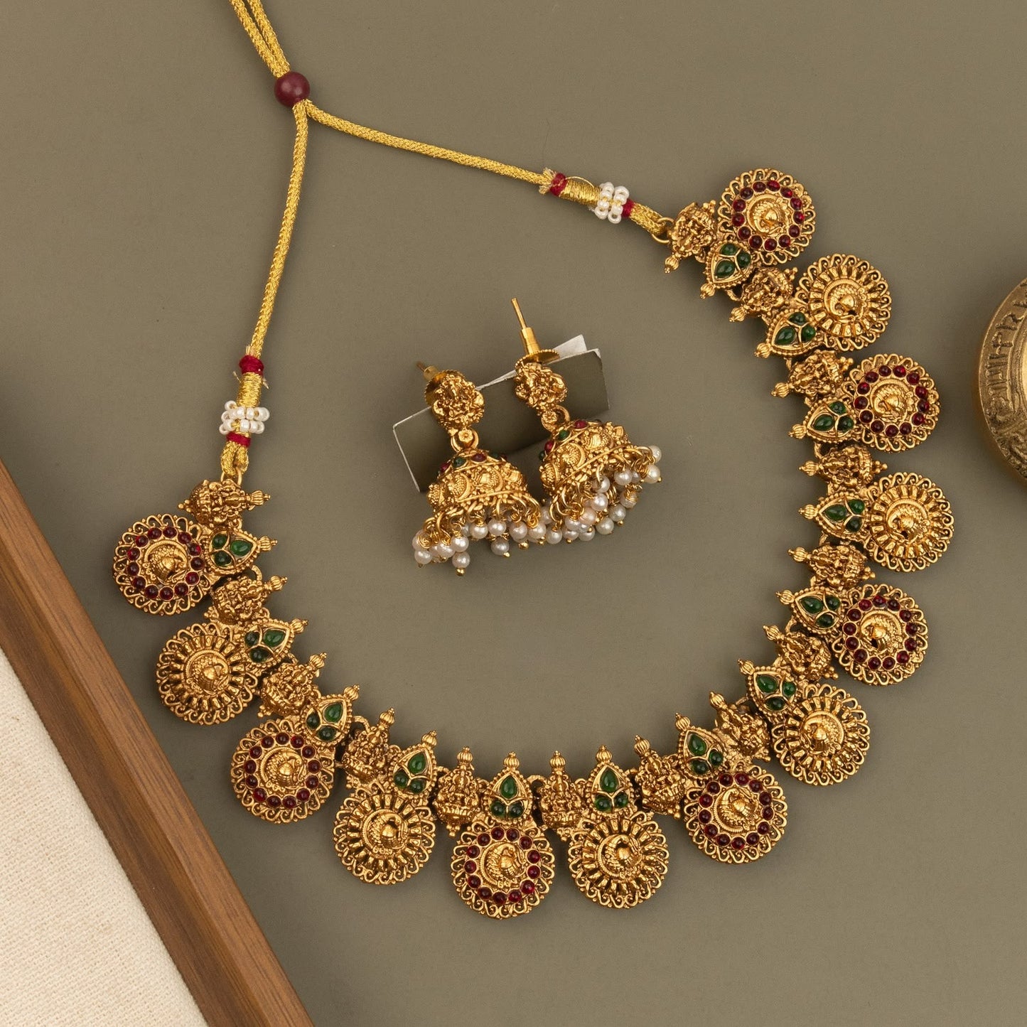 Gold-Toned Floral  Traditional Lakshmi Necklace 1794