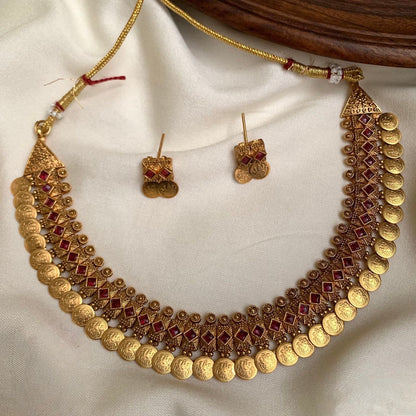 Gold-Toned Kaasu Lakshmi Designed Necklace 1435