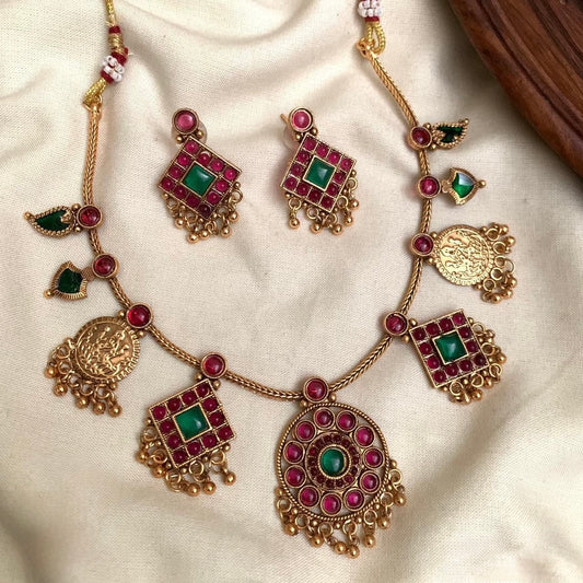 Gold-Toned Arya Inspired Kaasu Palakka Mix Necklace 1178