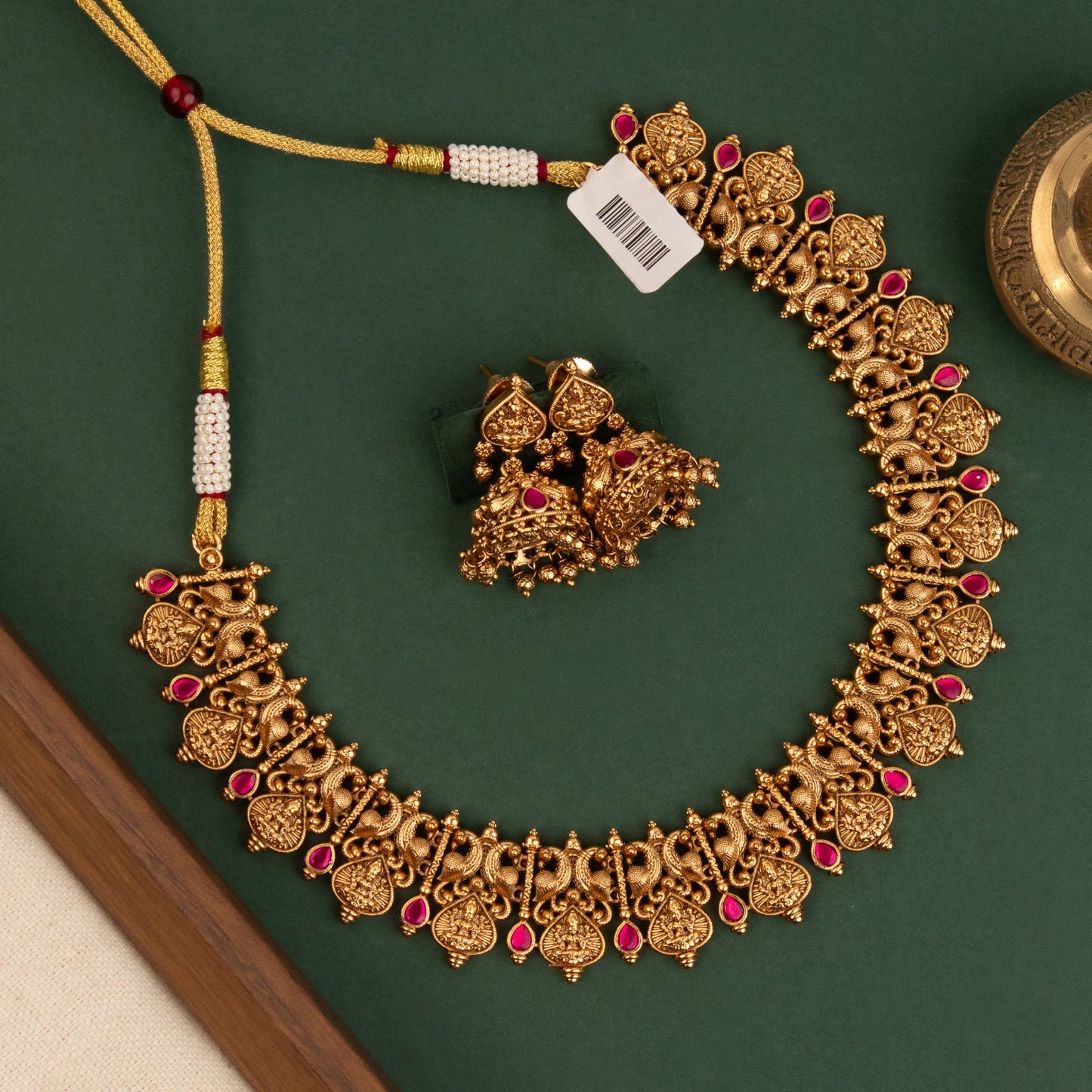 Antique Gold Polish Lakshmi Peacock Motif Necklace 1570
