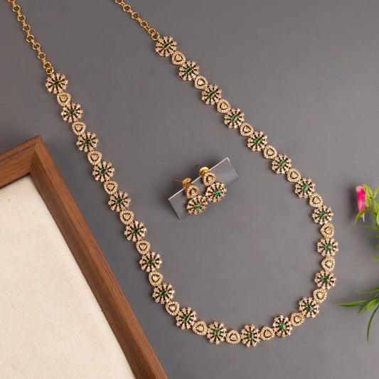 Gold-Toned Floral Stone-Studded AD Necklace 1388