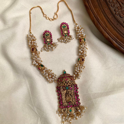 Gold-Toned Temple Pearl Designed Necklace 1444