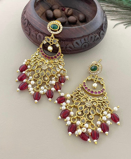 Gold-Toned Floral Chandbhali Hanging Earrings ER 435