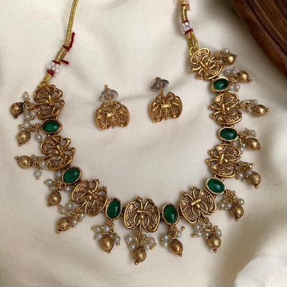 Gold-Toned Peacock Motif Bead Hanging  Necklace 168