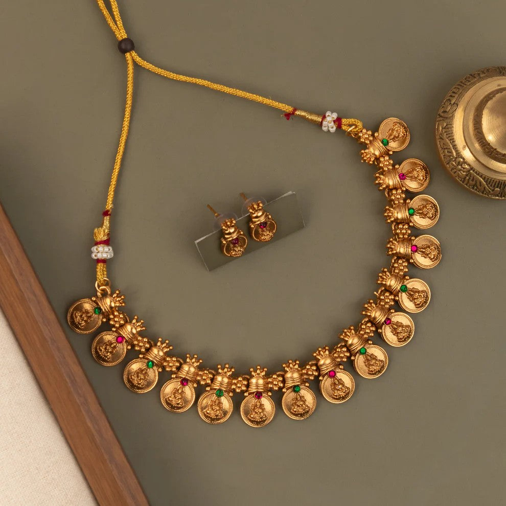 Gold-Toned Kaasu Lakshmi Choker Necklace 1608