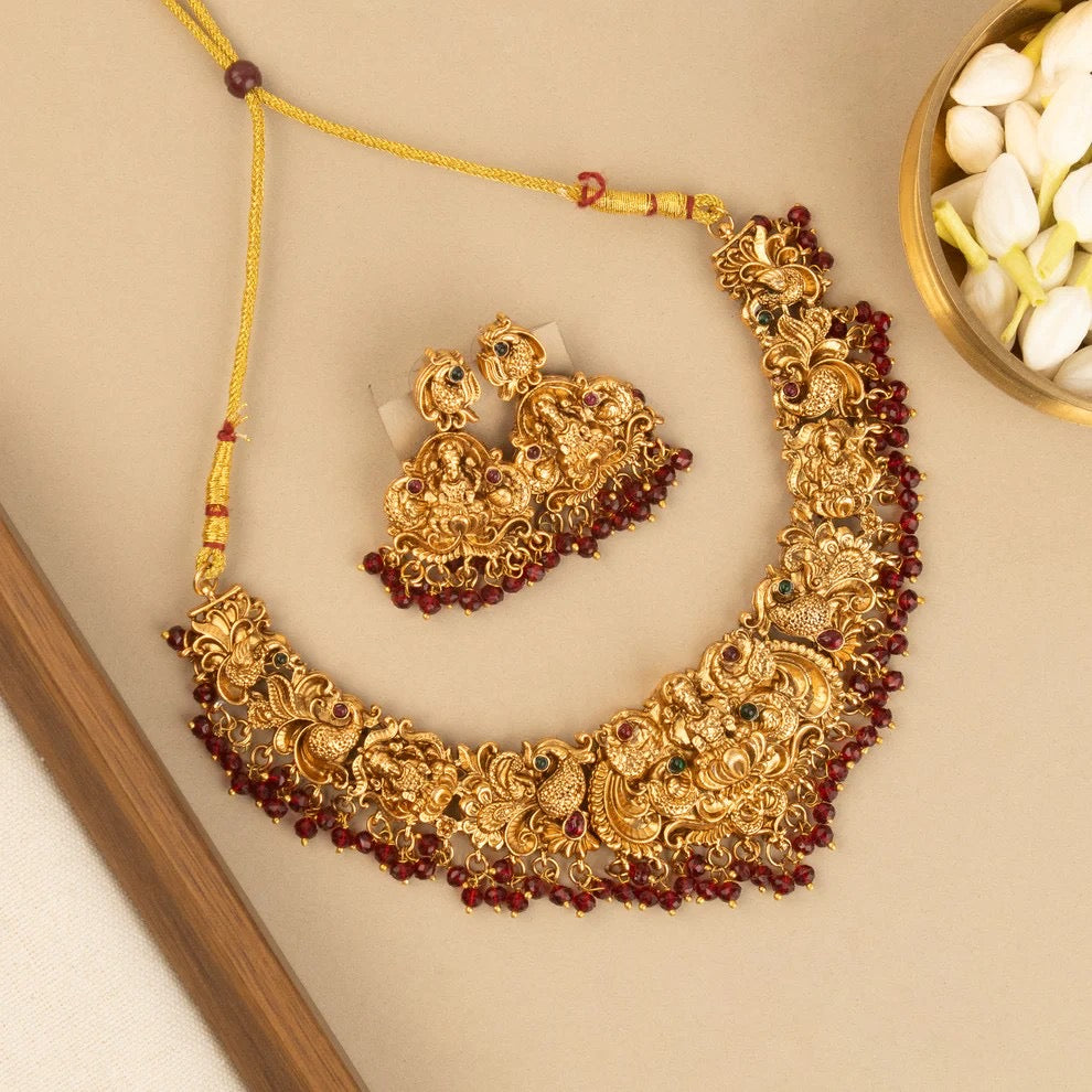 Gold-Toned Lakshmi Pendant Necklace 319
