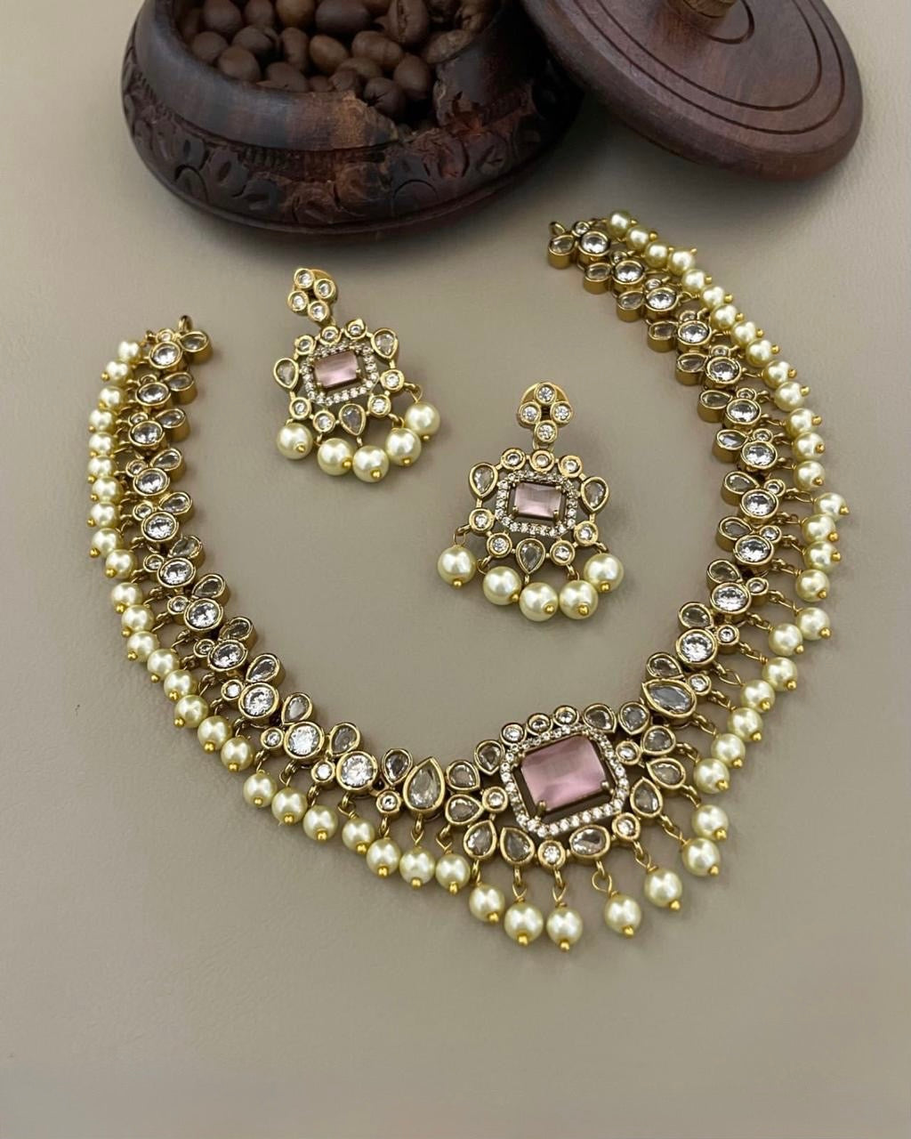 Gold-Toned Dew-Drop Pearl Necklace 831