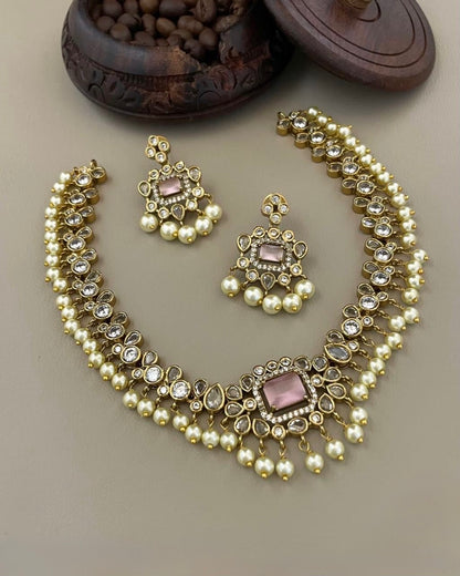 Gold-Toned Dew-Drop Pearl Necklace 831