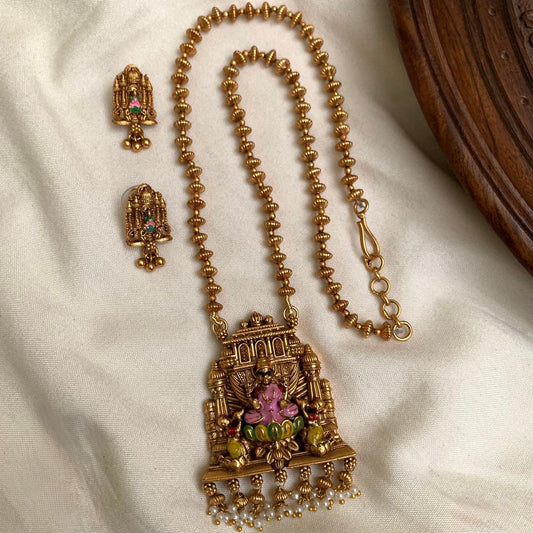 Gold-Toned Lakshmi Hand Painted Beaded Designed Necklace 1437