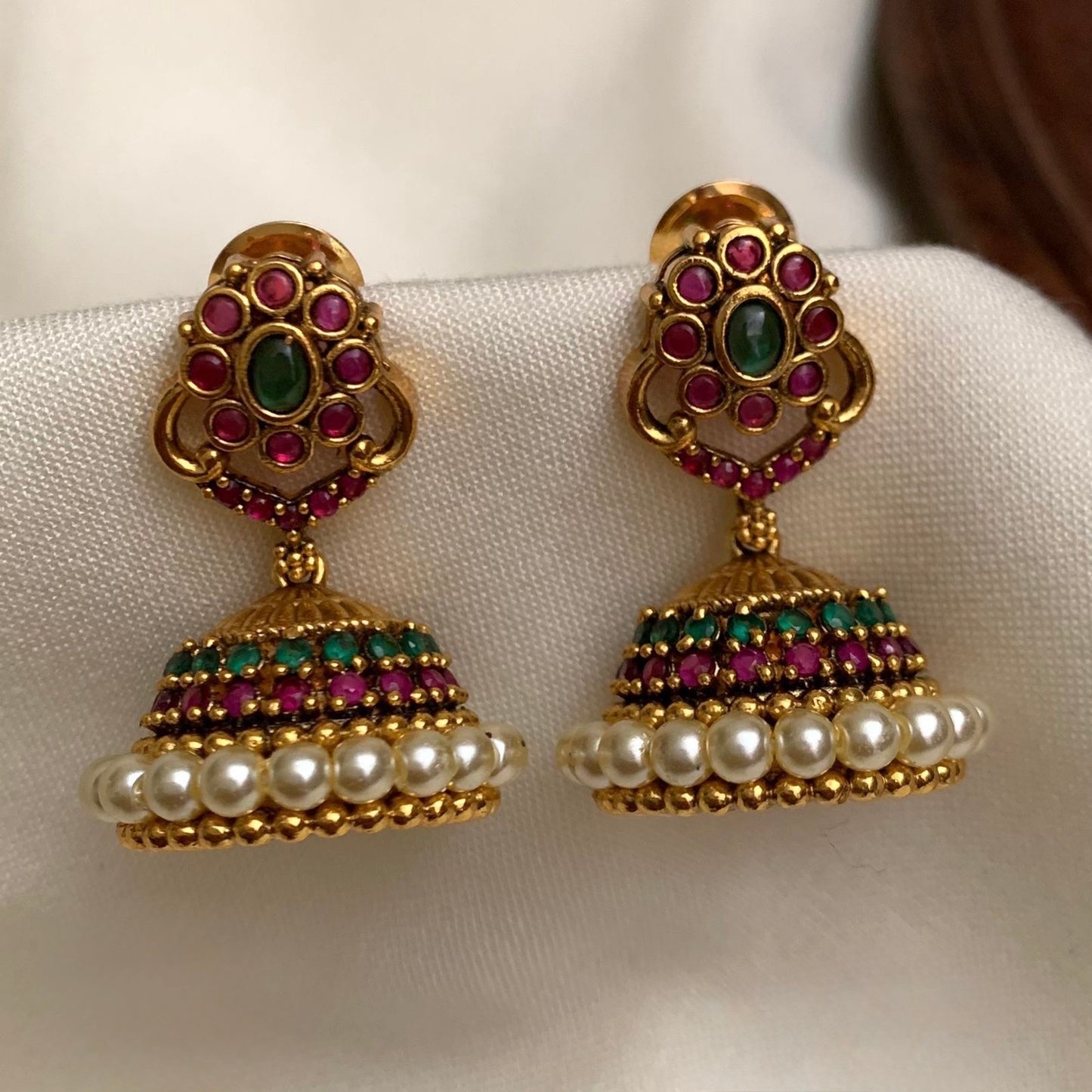 Gold-Toned Floral AD Pearl Earrings ER 751