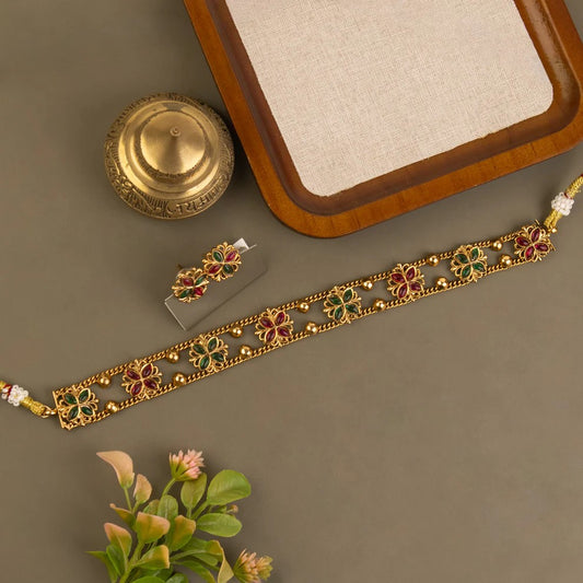 Gold-Toned Floral Two-Layer Choker Necklace 1400