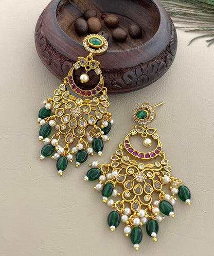 Gold-Toned Floral Chandbhali Hanging Earrings ER 435