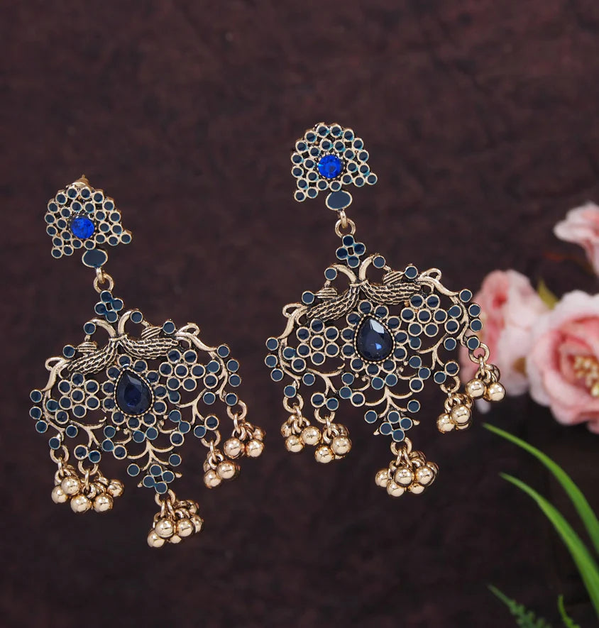 Antique Gold Plated Enamel Artwork Peacock Design Earring  ER 73