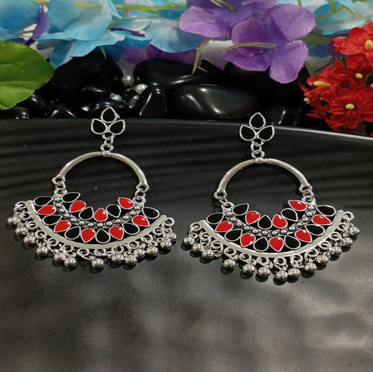 Antique Silver Plated Dual Coloured Enamel Kundan Dangler Earring ER 76