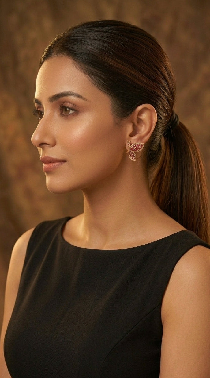 Gold-Toned Butterfly Designed Stud Earrings ER 889