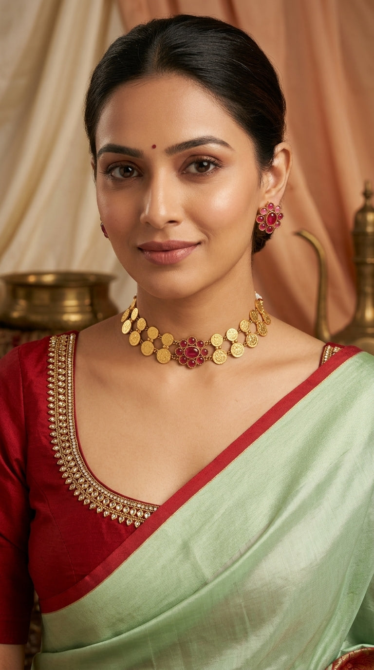 Gold-Toned Kaasu-Floral Necklace 237