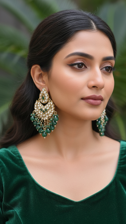 Mehendi-Gold Kundan Chandbali Earrings ER 781