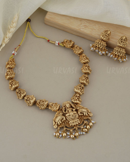 Gold-Toned Temple Lakshmi Padma Necklace 291