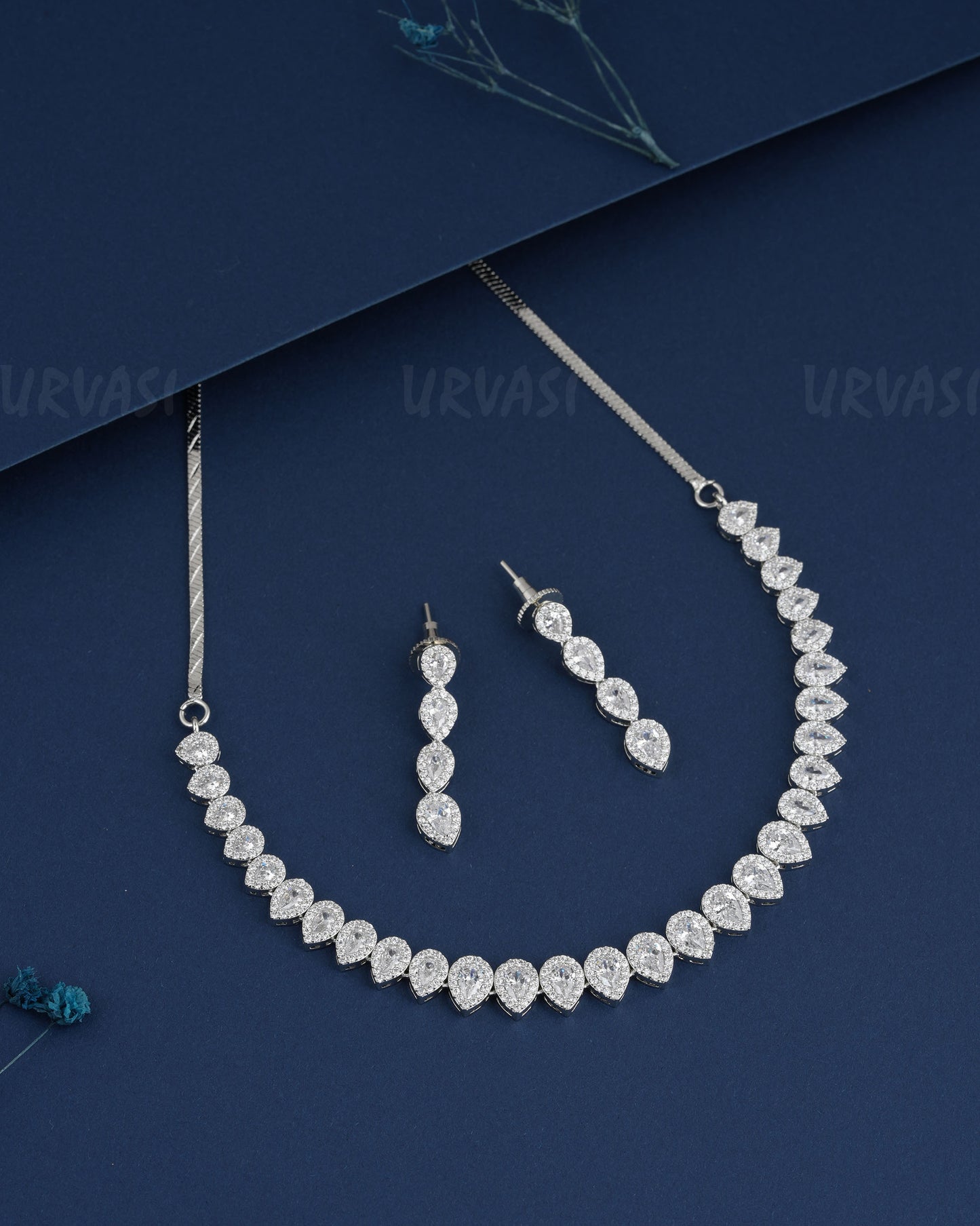 Rhodium Polish Tear-Drop Designed Necklace 1499