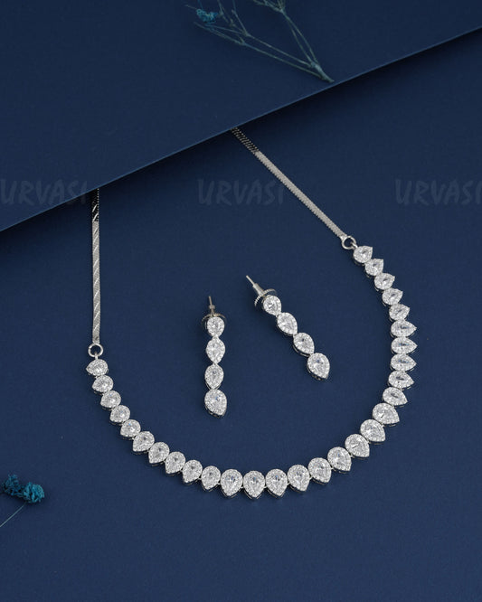 Rhodium Polish Tear-Drop Designed Necklace 1499