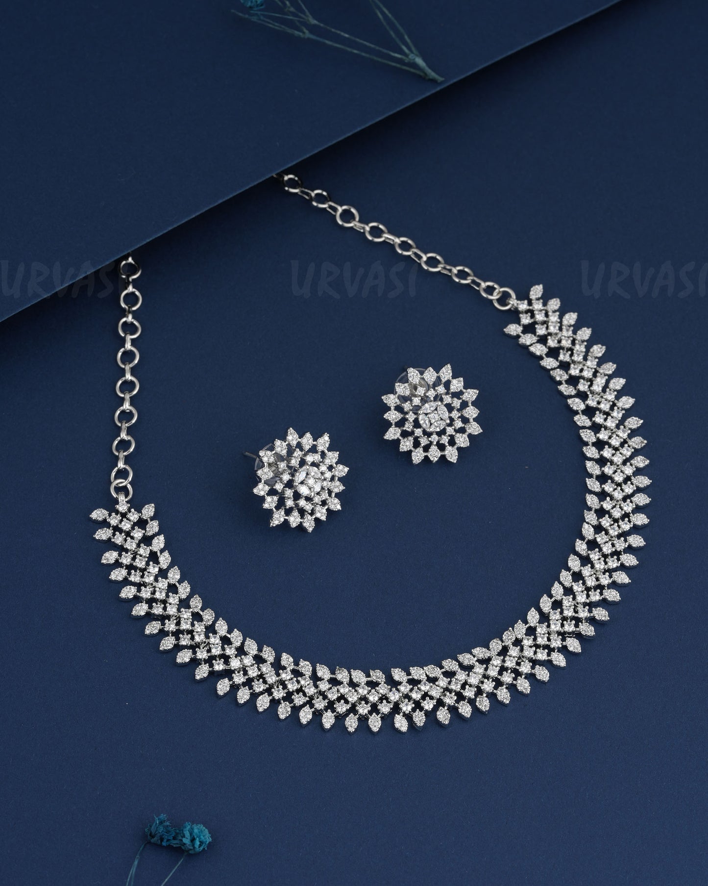 Rhodium Polish Floral AD Necklace 1500