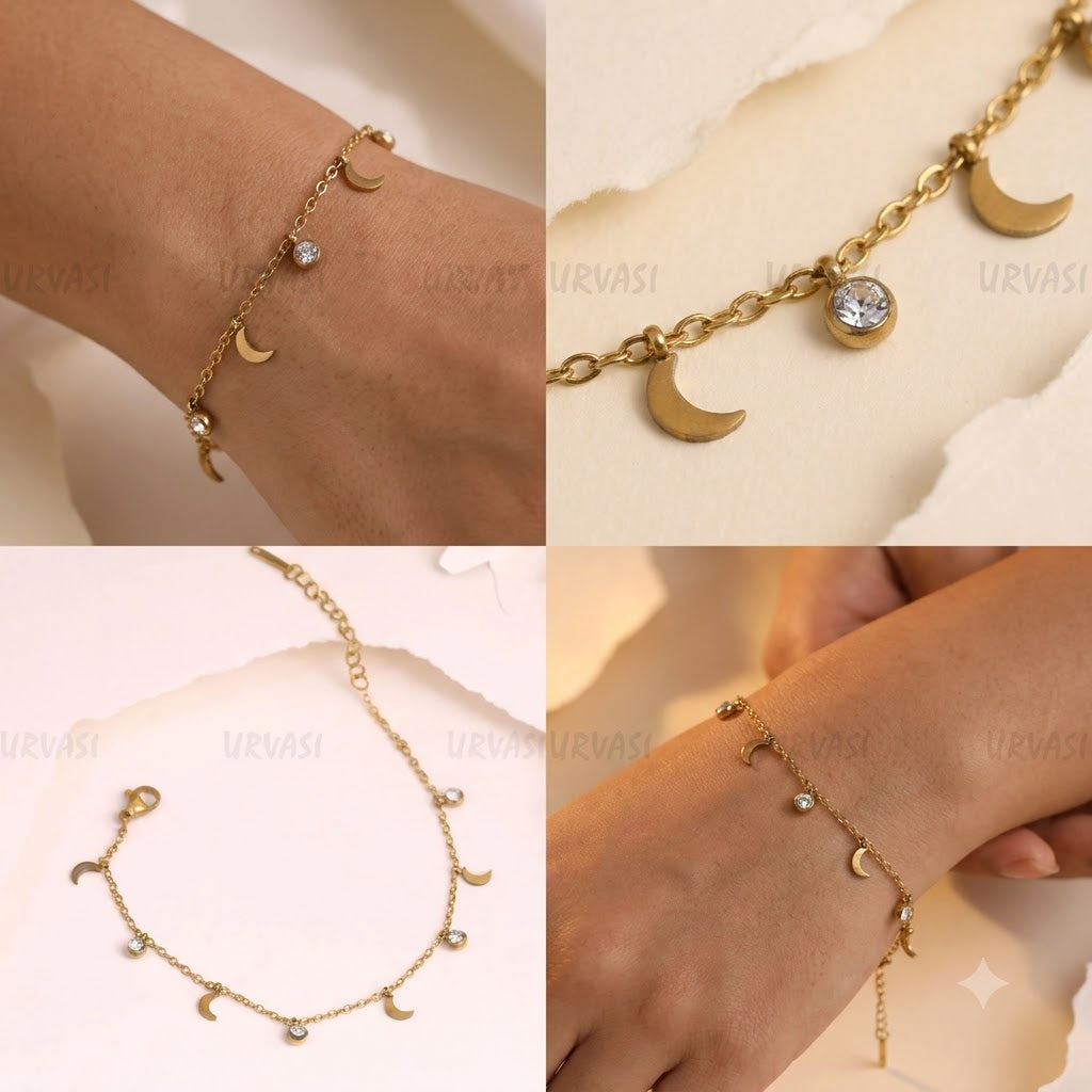 Gold-Toned Moon-Designed Stainless-Steel Bracelets BR 134