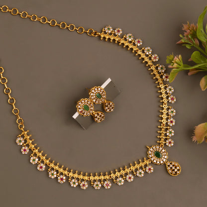 Gold-Toned Floral AD Necklace 1207