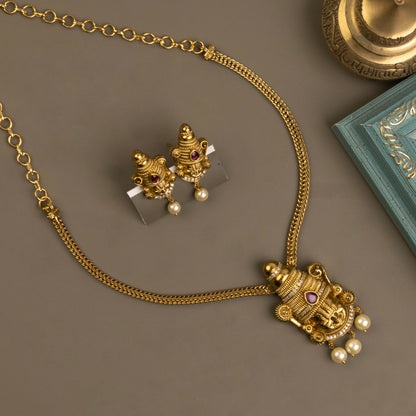 Gold-Toned Venkateswara Pearl Drops Necklace 1213