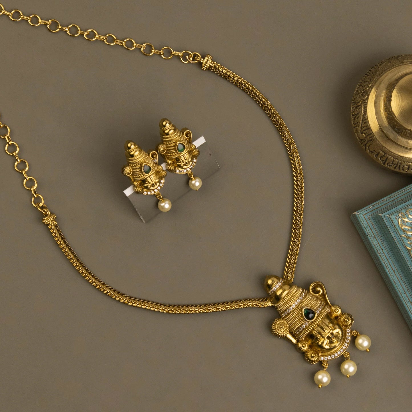 Gold-Toned Venkateswara Pearl Drops Necklace 1213