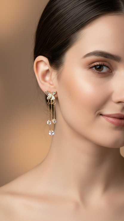 Gold-Polish Butterfly-Designed Korean Jacket Earrings ER 841