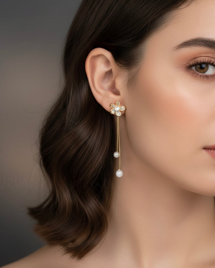 Gold-Polish Floral Tassel Earrings ER 838