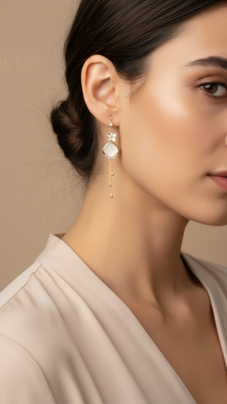 Gold-Polish Floral Korean  Tassel Earrings ER 835