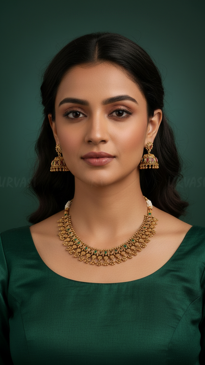 Premium Gold Polish Floral Tear-Drop Necklace 1291