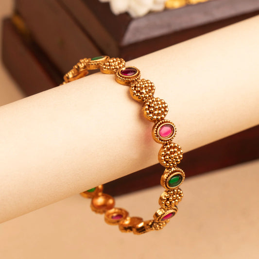 Gold-Toned Floral RubyGreen bangles BA 372