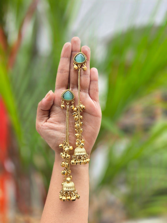 Matte Gold-Polish Kashmiri Hanging Jhumka Earrings ER 369