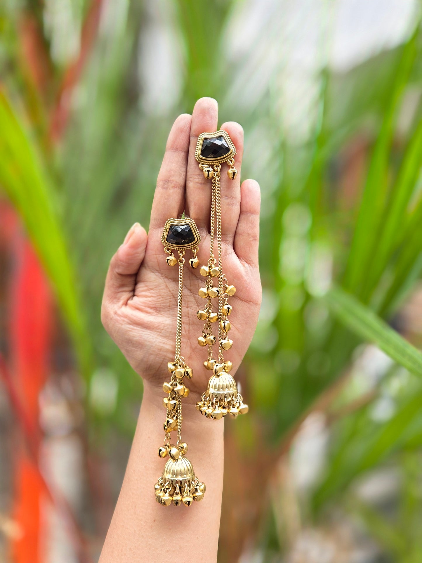 Matte Gold Polish Kashmiri Jhumka Earrings ER 419