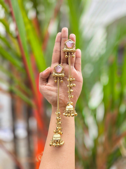 Matte Gold-Polish Kashmiri Jhumka Hanging Earrings ER 398