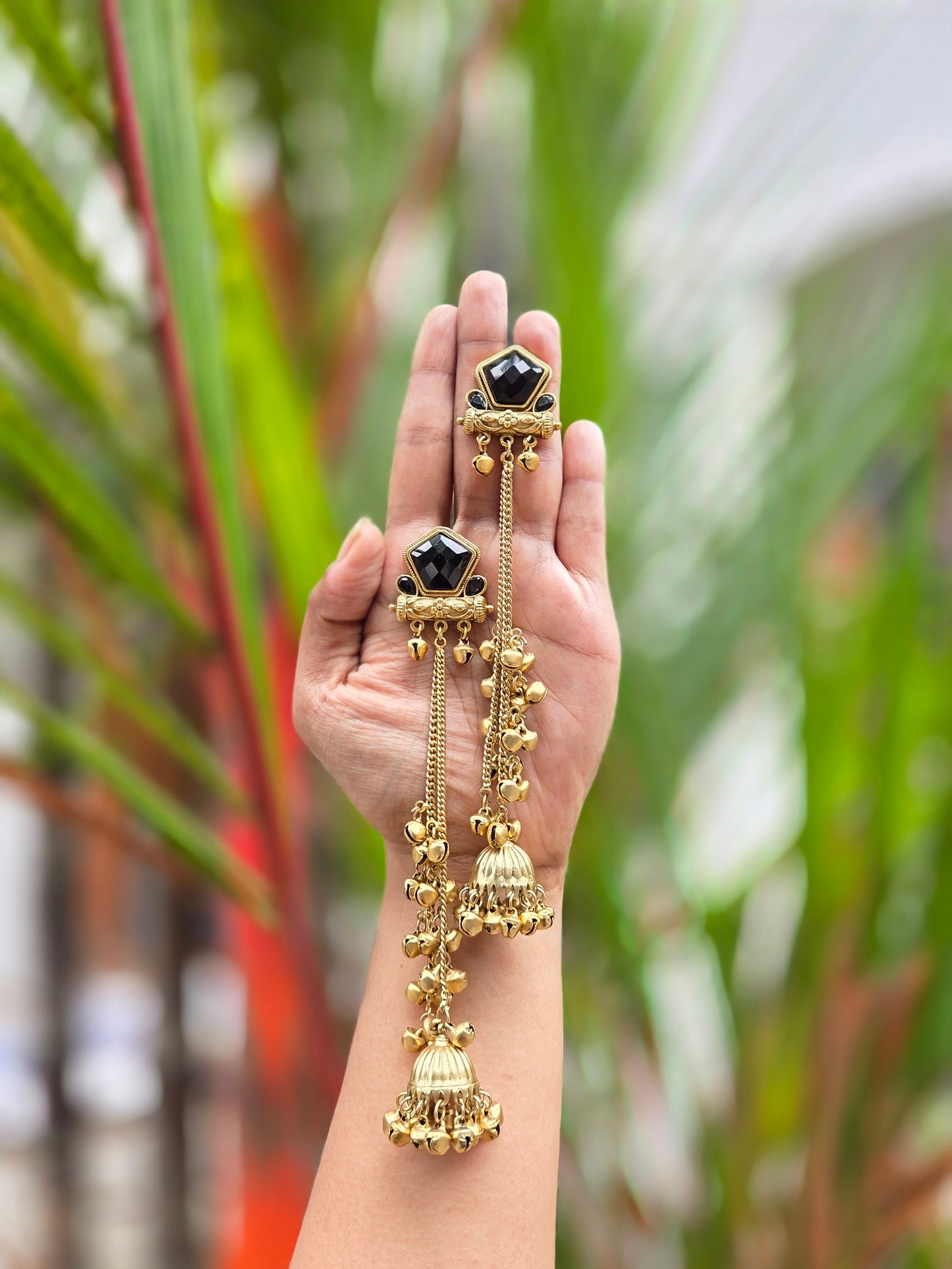 Matte Gold-Polish Kashmiri Jhumka Hanging Earrings ER 398