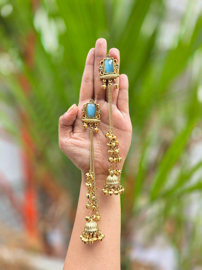 Matte-Gold Polish Kashmiri Hanging  Jhumka Earrings ER 440