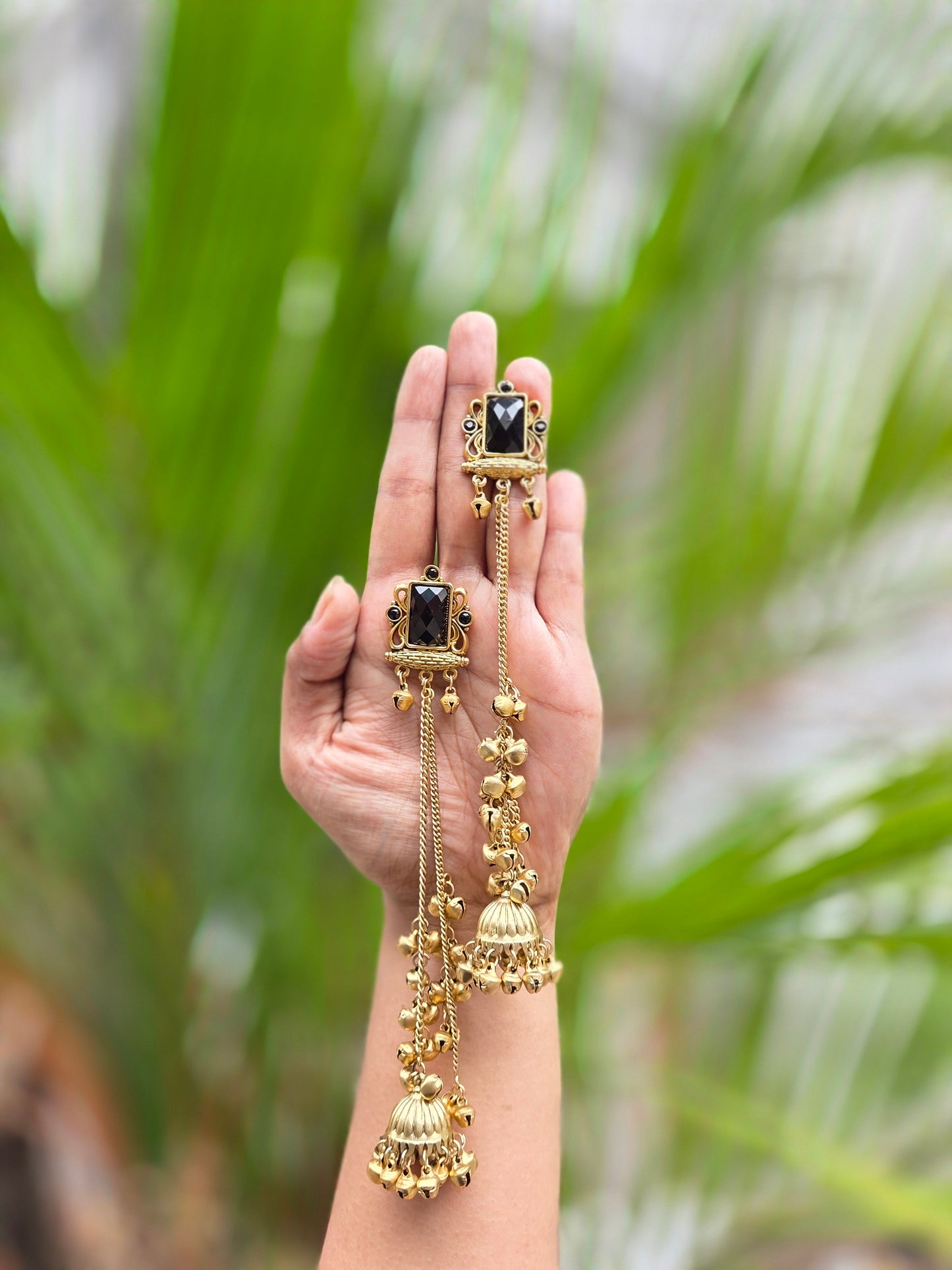 Matte-Gold Polish Kashmiri Hanging  Jhumka Earrings ER 440