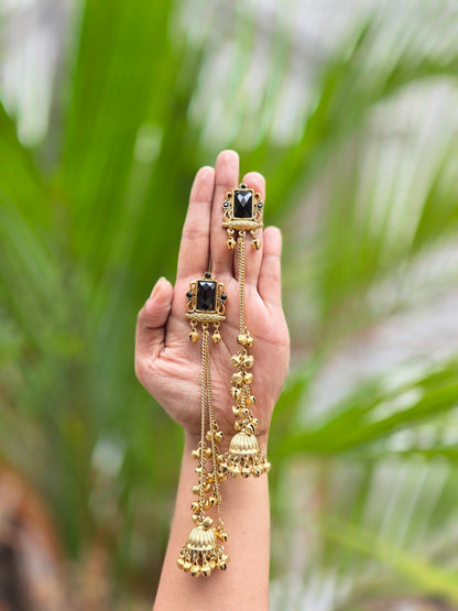 Matte-Gold Polish Kashmiri Hanging  Jhumka Earrings ER 440