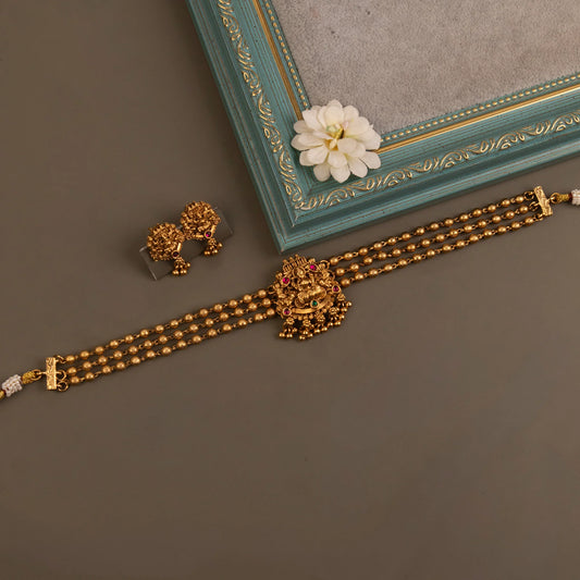 Gold-Toned Lakshmi Three-Layer Choker Necklace 1317