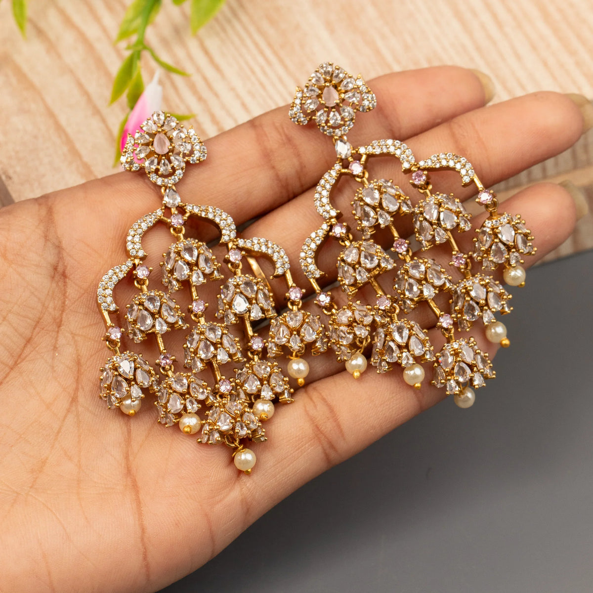 Mehendi Polish Victorian Chandelier  AD  Earring ER 1249
