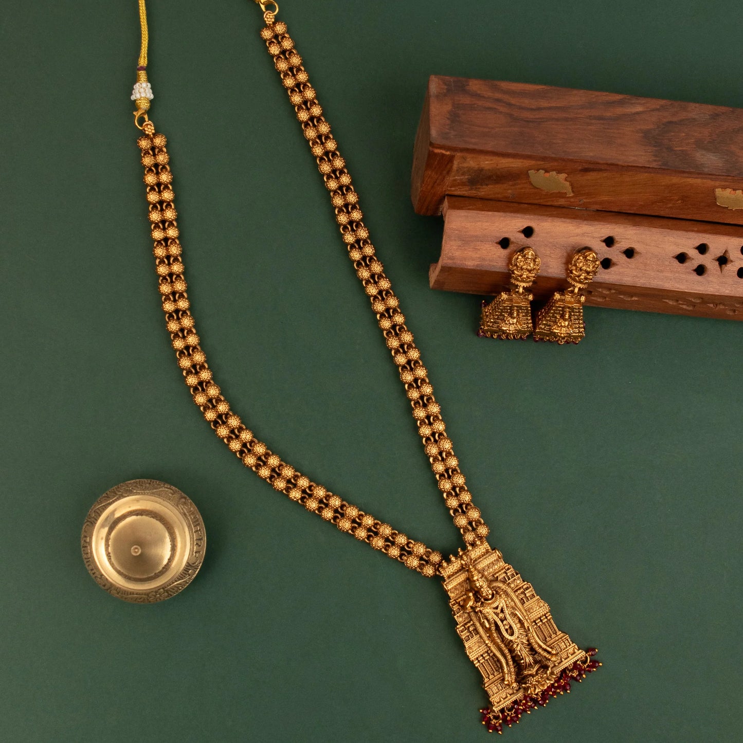 Gold-Toned Gopuram Lakshmi Pendant Long Necklace 1586