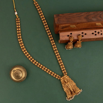 Gold-Toned Gopuram Lakshmi Pendant Long Necklace 1586