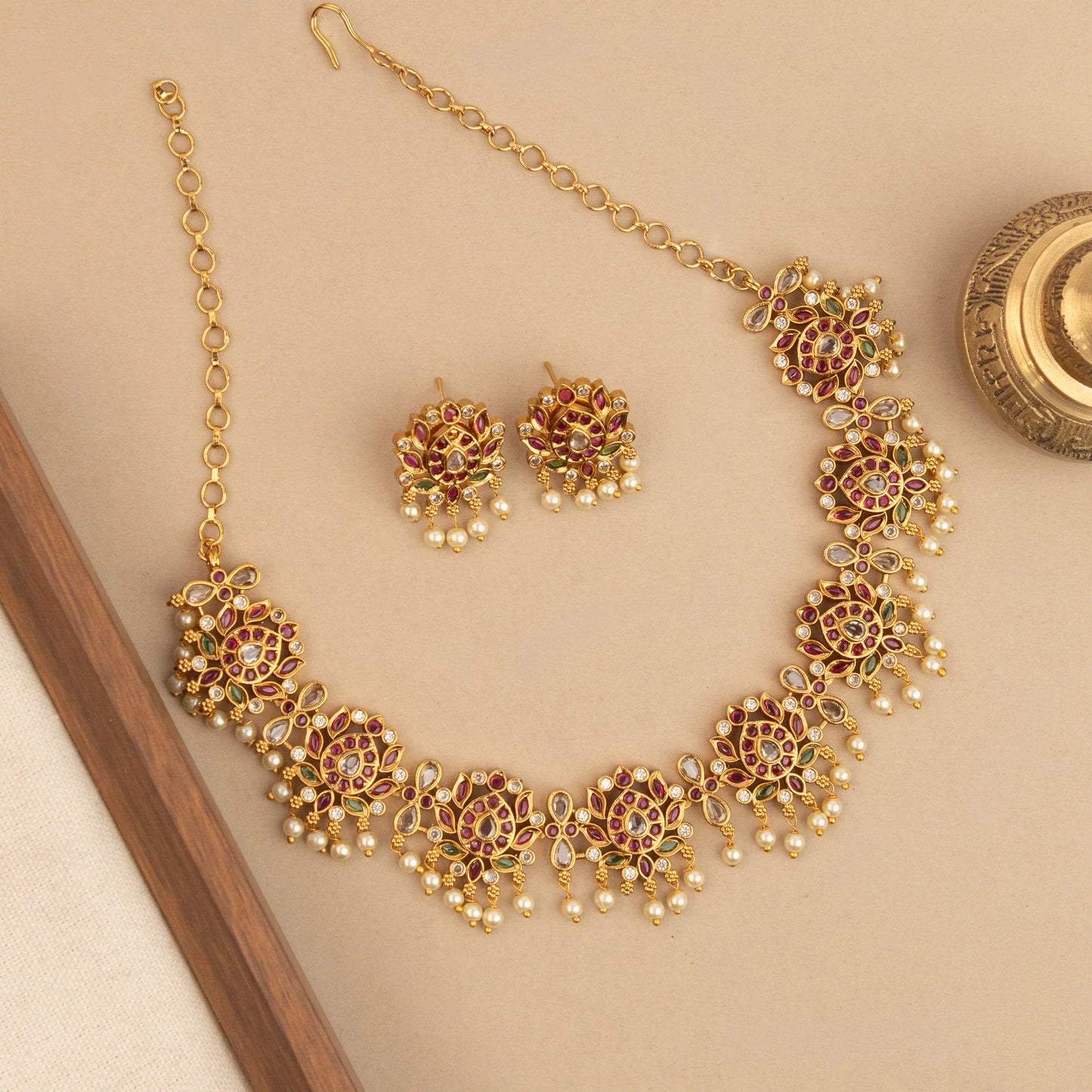 Gold-Toned Lotus Pearl Necklace 1588